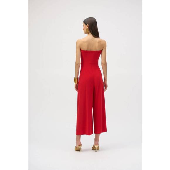 NEW JOSEPH RIBKOFF strapless wrap front cropped jumpsuit in radiant red